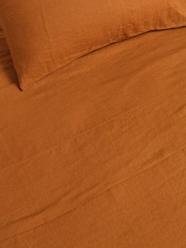 Moisture - Wicking Cotton Sheets for a Dry and Comfortable Sleep100% Linen Flat Sheet in Tobacco