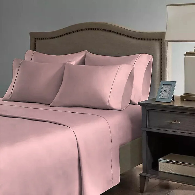 Queen - Size Sheet Sets with a European Pillowcase Set2200 Count 6 Pc Premium Bamboo Deep Pocket Queen Sheet Pearl Pink