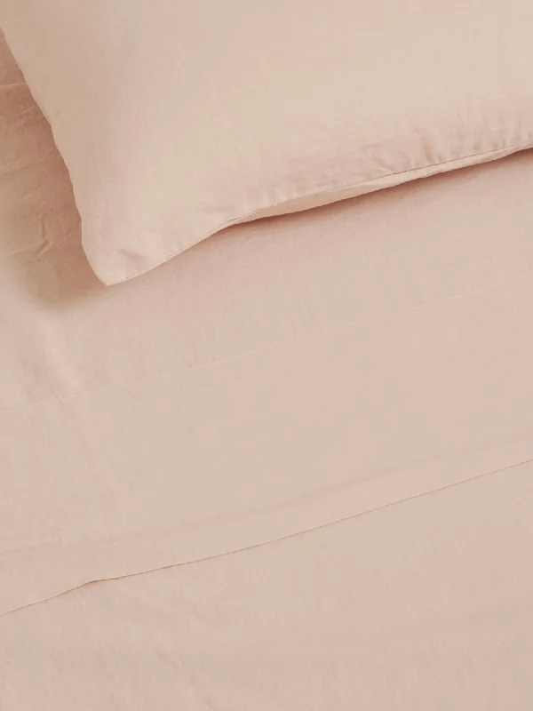 Linen - Cotton Blend Sheets for a Natural and Versatile Option100% Linen Flat Sheet in Blush