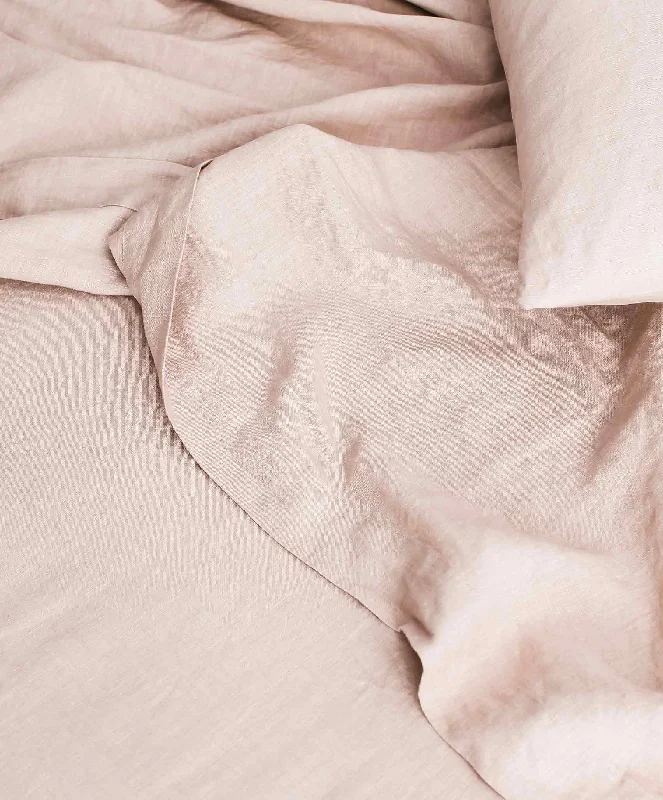 Linen - Cotton Blend Sheets for a Natural and Versatile OptionLinen Flat Sheet with Border - Blush