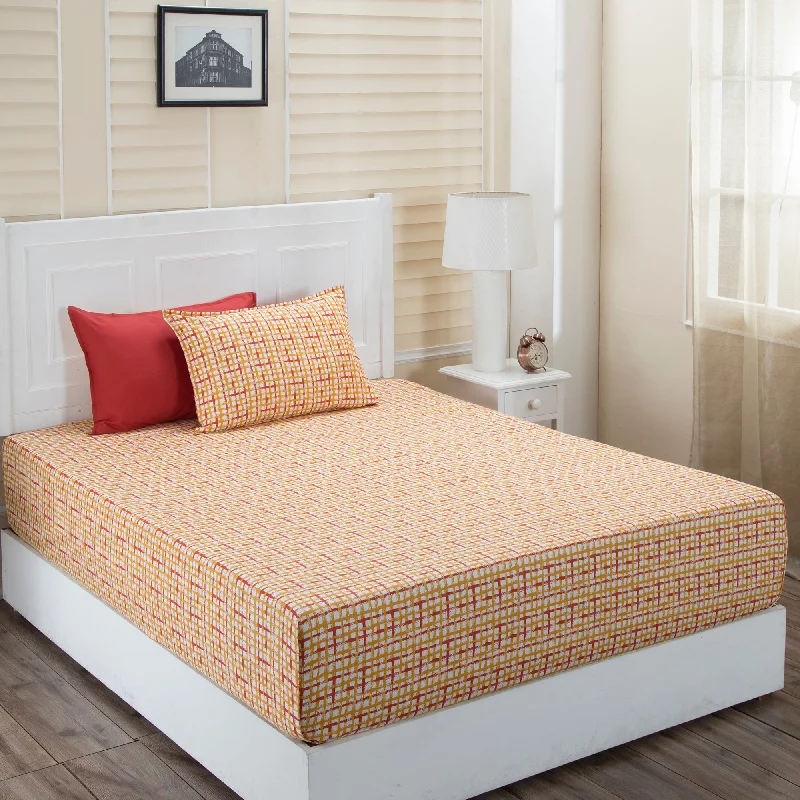 Fitted Sheets with Reinforced Corners for Long - Lasting UseDonatella Breeze Printed 200 TC 100% Cotton Orange Bed Sheet