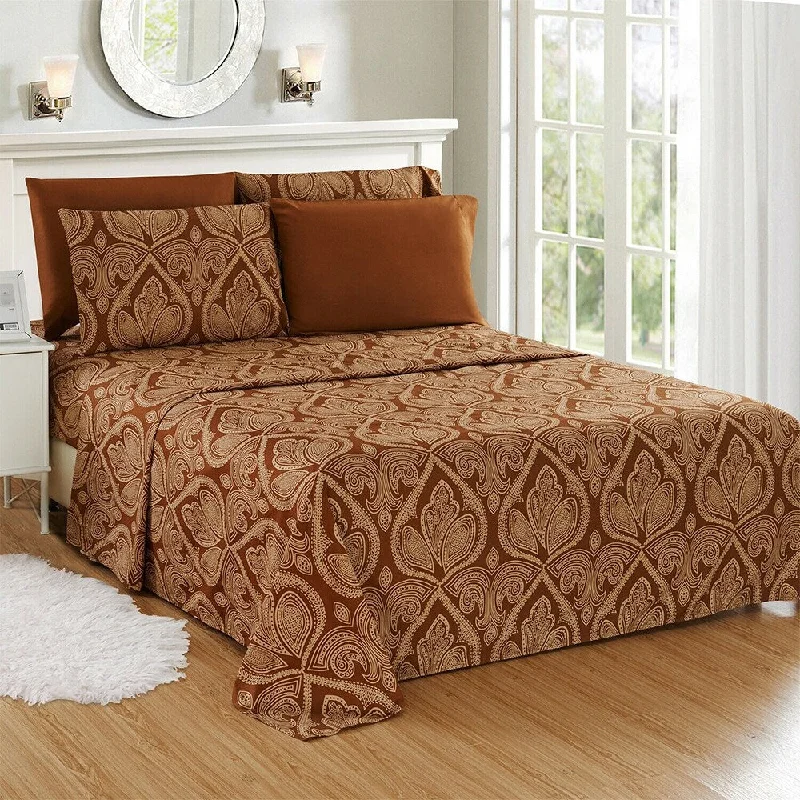 Queen - Size Sheet Sets with a European Pillowcase SetLuxury 6 Piece Bed Sheet Set 1800 Count Paisley Twin XL Chocolate