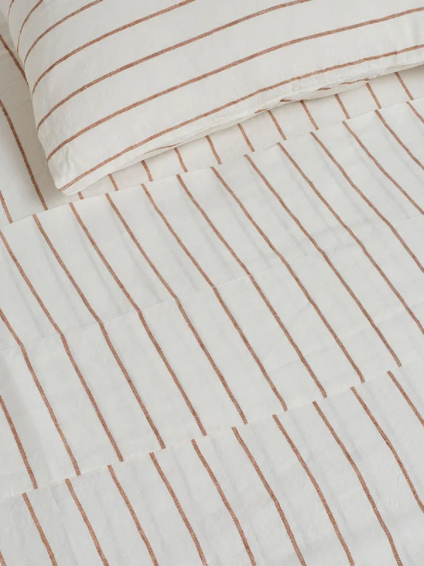 Queen - Size Sheet Sets with a European Pillowcase Set100% Linen Flat Sheet in Tobacco Stripes