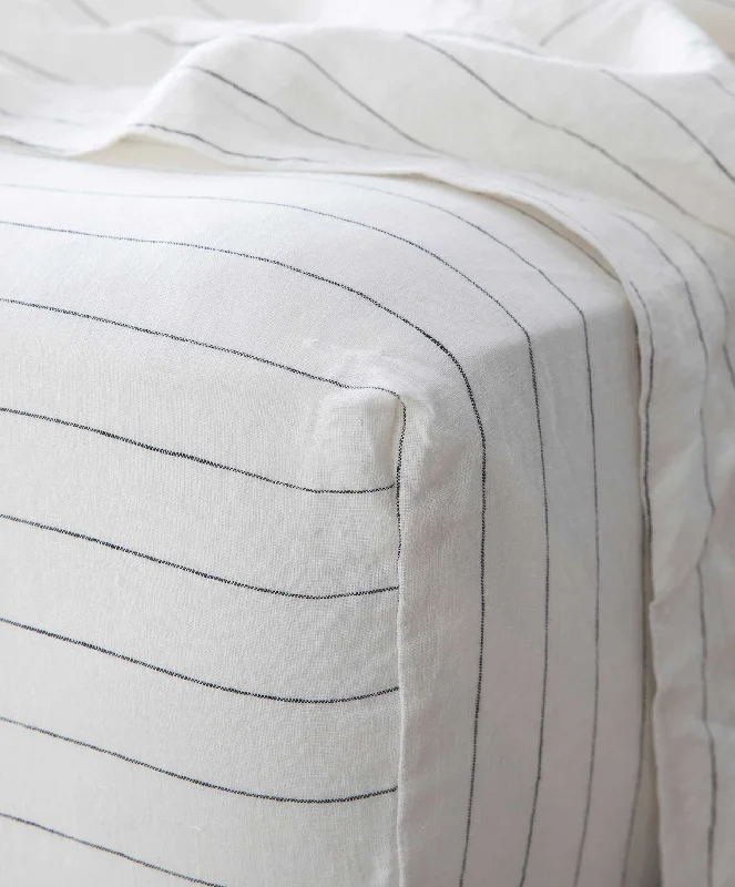 Twin - Size Sheet Sets with a Pillow ProtectorLinen Fitted Sheet - Pencil Stripe