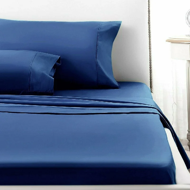 Flat Sheets with a High - Quality Finish for a Luxurious Look4 Piece Deep Pocket 1800 Count Luxury Sheet Set Full Navy Blue