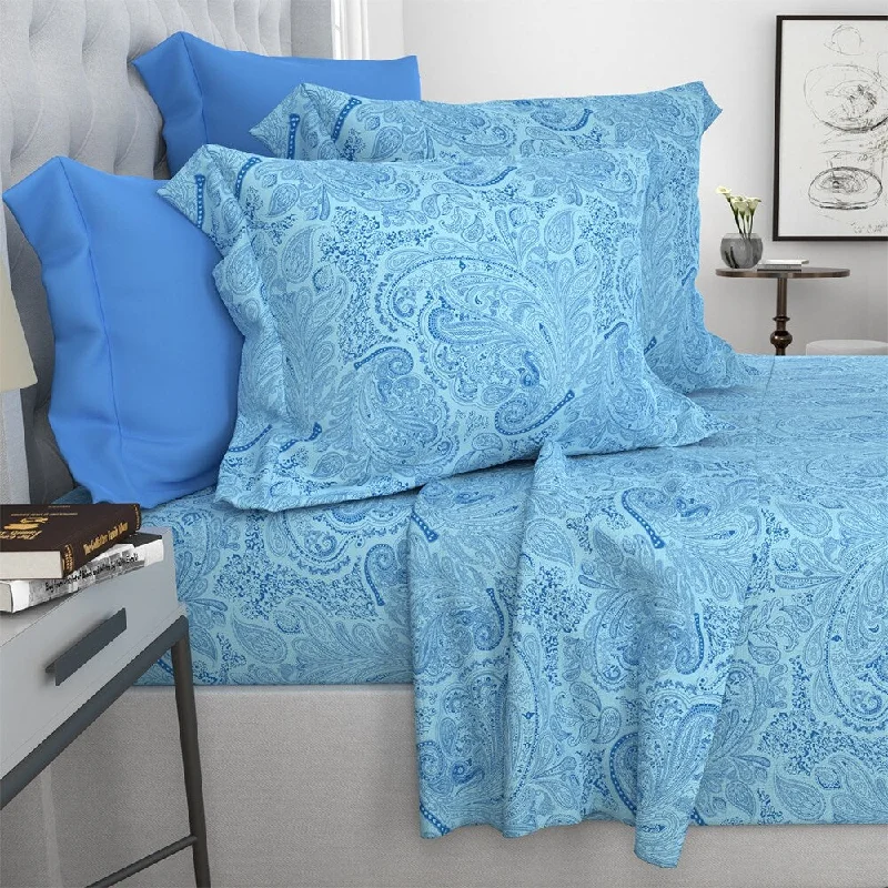 Moisture - Wicking Cotton Sheets for a Dry and Comfortable Sleep1200 Thread Count 6 Piece 100% Cotton Sheet Twin Royal Aqua Paisley