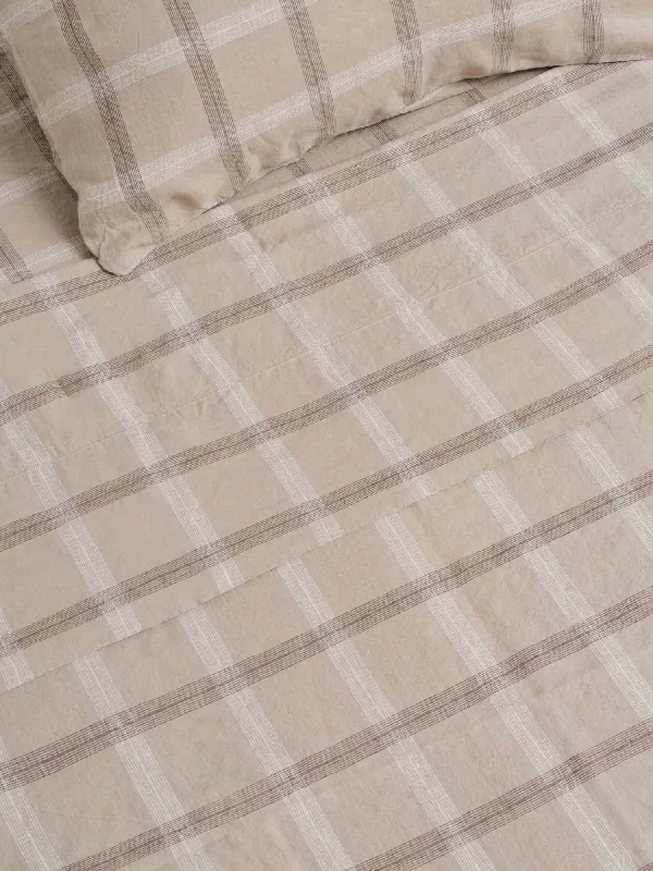 Twin - Size Sheet Sets with a Pillow Protector100% Linen Flat Sheet in Natural Plaid