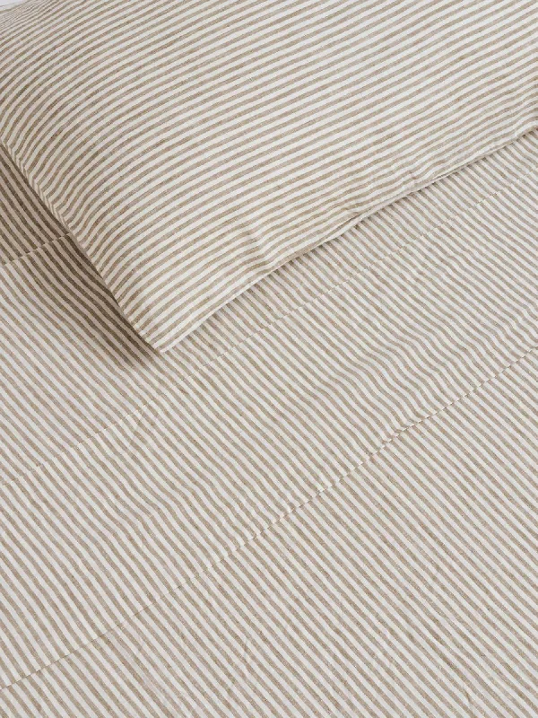 Fitted Sheets with Reinforced Corners for Long - Lasting Use100% Linen Flat Sheet in Olive Stripes