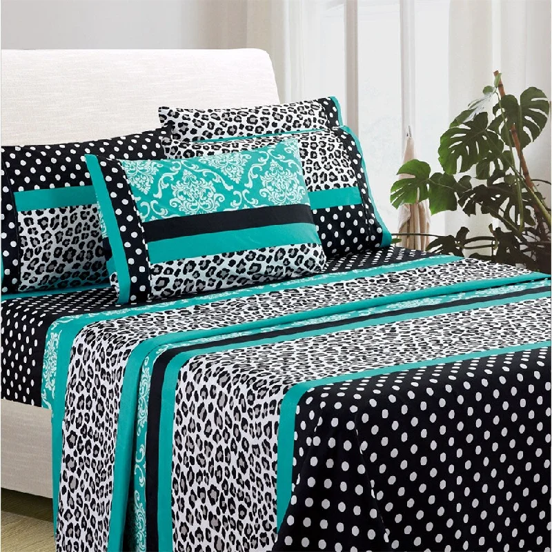 Anti - Pill Microfiber Sheets for a Smooth Appearance6-Piece Egyptian Comfort 1800 Series Ultra Twin Turquoise Patchwork