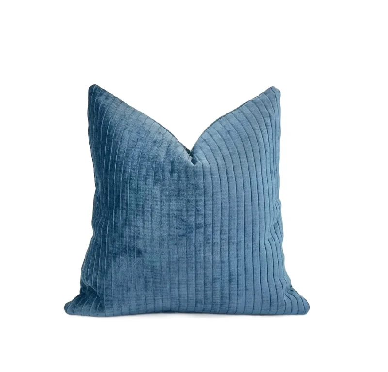 Cotton Pillows for Natural ComfortDecorative Pillow Cover in Channels Blue Chambray Velvet