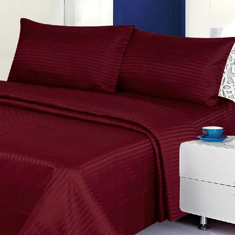 Queen - Size Sheet Sets with a European Pillowcase Set1800 Count Deluxe 4-Piece Stripe Deep Pocket Twin Bed Sheet Burgundy