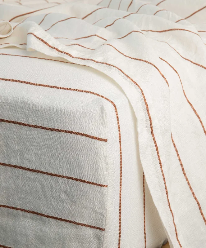 Hypoallergenic Silk Sheets for Sensitive SleepersLinen Fitted Sheet - Cedar Stripe