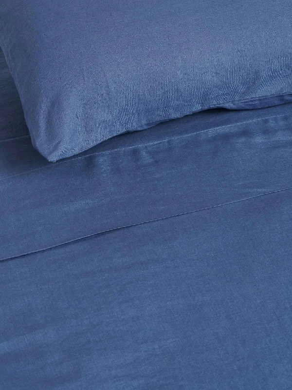 Jersey - Knit Sheets for a Comfortable and Casual Bed100% Linen Flat Sheet in Marine Blue