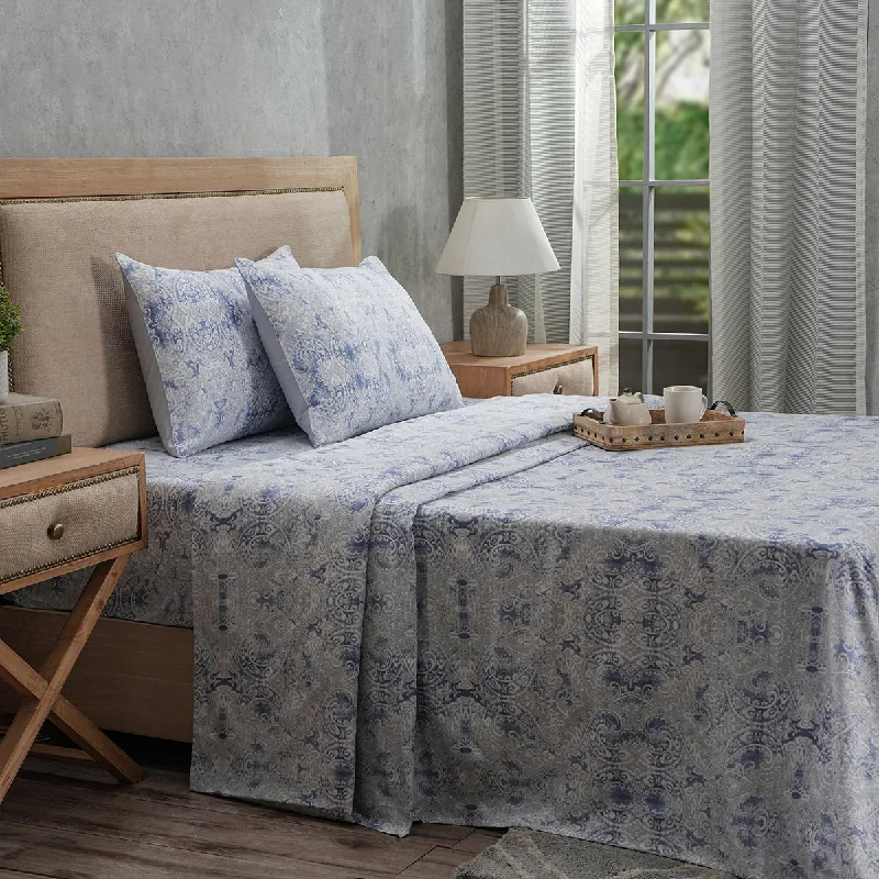 Flat Sheets with a High - Quality Finish for a Luxurious LookPBS Refined Retro Baroque 100% Cotton Soft Blue Bed Sheet Set