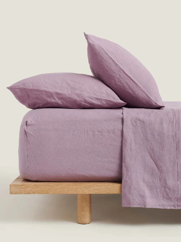 Wrinkle - Free Polyester Sheets for a Low - Maintenance Bed100% Linen Fitted Sheet in Violet