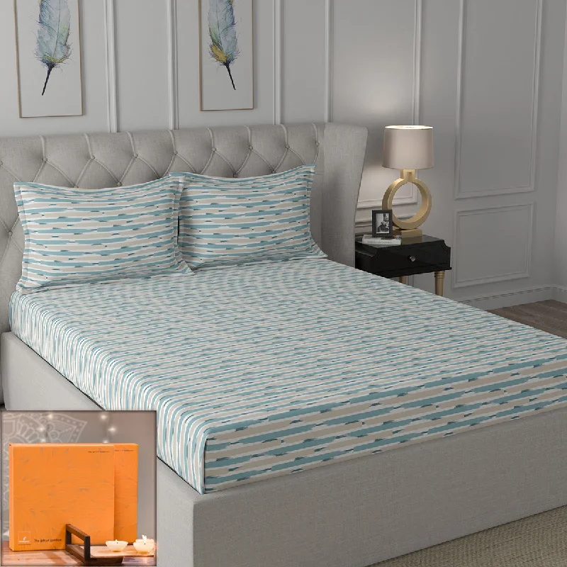 Twin - Size Sheet Sets with a Pillow ProtectorBackyard Patio Astra Printed 100%Cotton Teal Bed Sheet with Pillow Covers