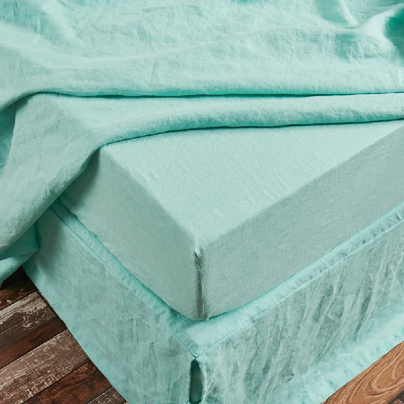 Thermal - Regulating Bamboo Sheets for All - Season ComfortLinen Fitted Sheet Aqua Green