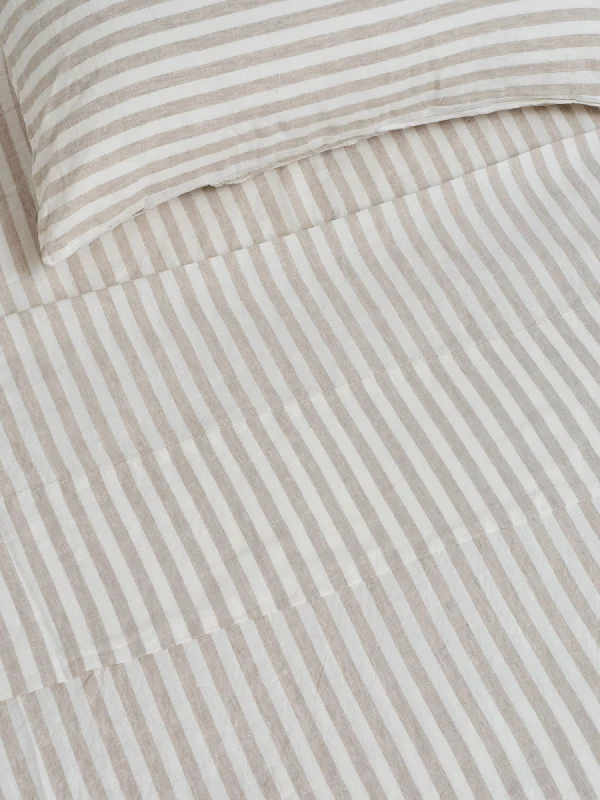 Linen - Cotton Blend Sheets for a Natural and Versatile Option100% Linen Flat Sheet in Wide Natural Stripes