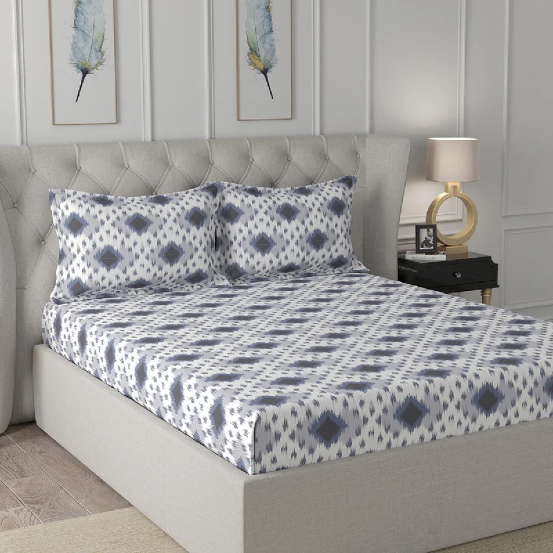 Jersey - Knit Sheets for a Comfortable and Casual BedFlorescence Arlen Print Blue Fitted Sheet With Pillow Covers