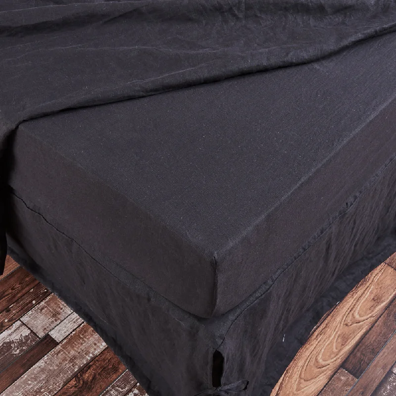 Thermal - Regulating Bamboo Sheets for All - Season ComfortLinen Fitted Sheet Jet-Black