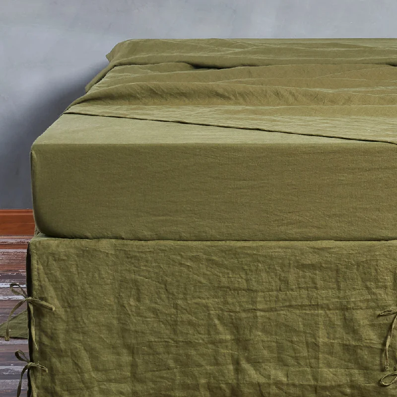 Hypoallergenic Silk Sheets for Sensitive SleepersLinen Fitted Sheet Green Olive