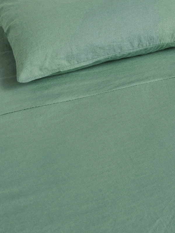 Sheet Sets with Multiple Pillowcase Options100% Linen Flat Sheet in Green Fig