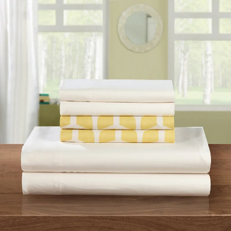 Rayon - Cotton Sheets for a Breathable and Soft BlendChic Home Solid White with Davitt Yellow Print 6 Piece Sheet Set