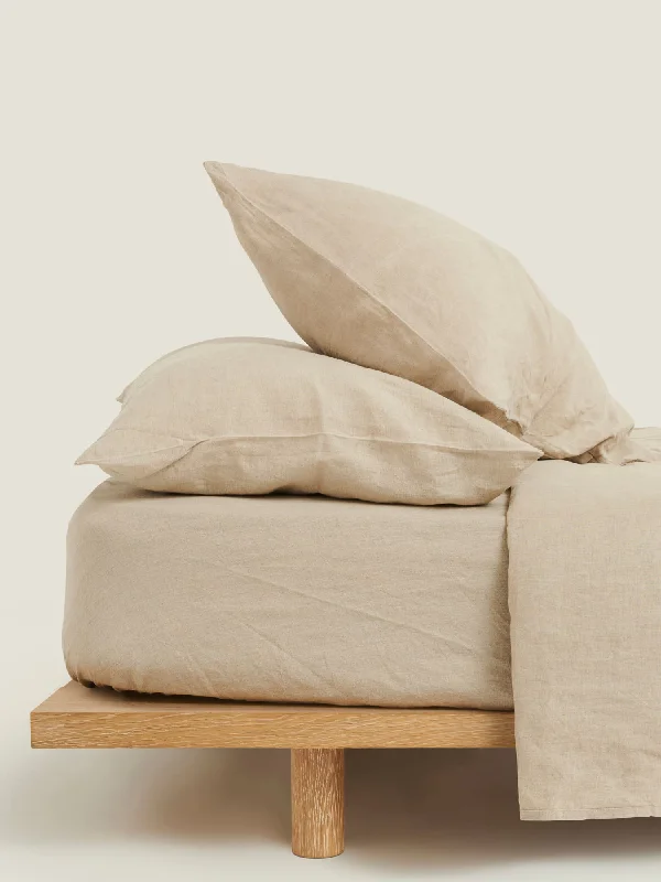 Flat Sheets with a High - Quality Finish for a Luxurious Look100% Linen Fitted Sheet in Natural