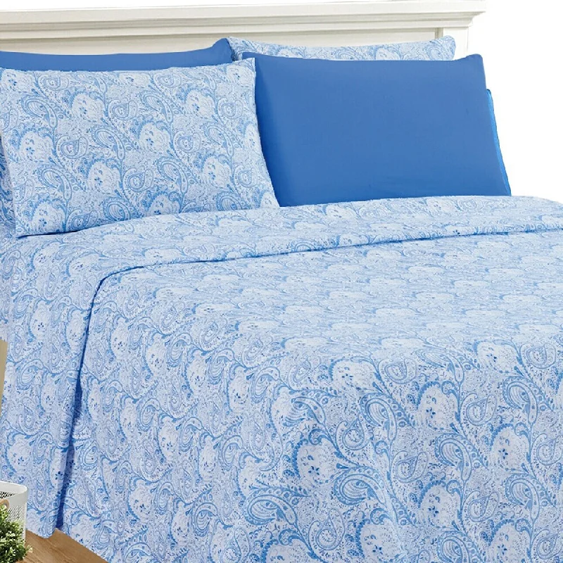 Rayon - Cotton Sheets for a Breathable and Soft BlendLuxury 6 Piece Bed Sheet Set 1800 Count Paisley Twin White Blue