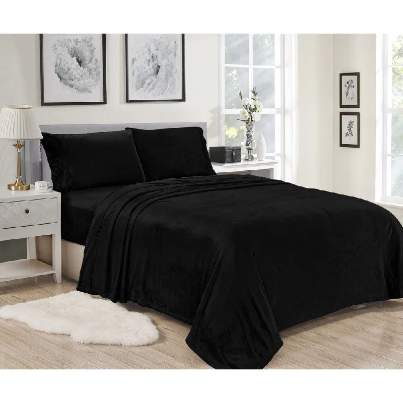 Queen - Size Sheet Sets with a European Pillowcase SetLavana Microplush Sheet Sets Full Black