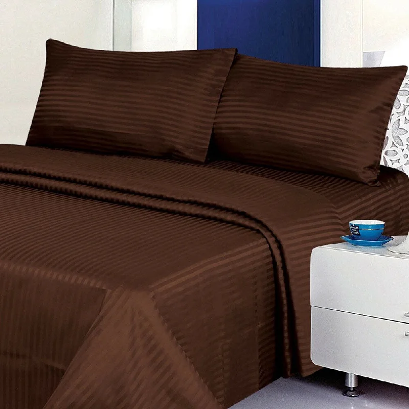 Flat Sheets with a High - Quality Finish for a Luxurious Look1800 Count Deluxe 4-Piece Stripe Deep Pocket Twin Bed Sheet Brown