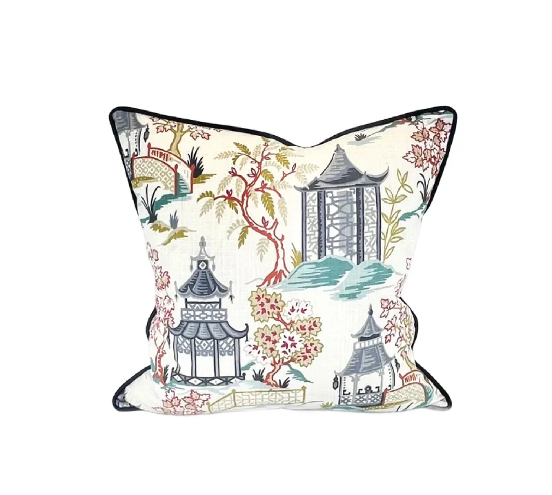 Bolster Pillows for Sofa DecorationDecorative Pillow Cover in Chinoiserie in Toile Pagoda Fabric