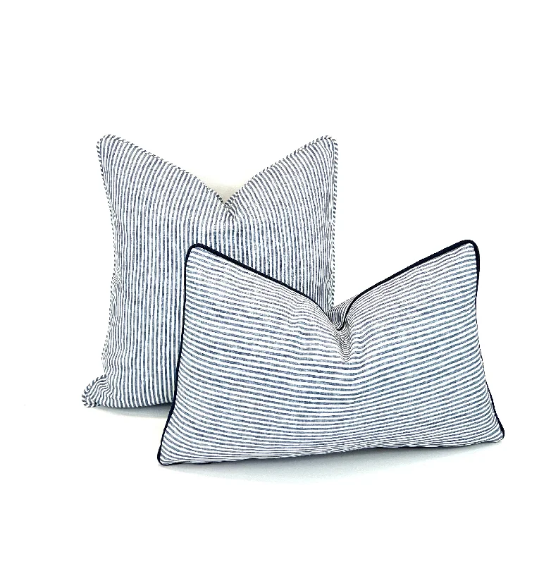 Orthopedic Pillows for Back Pain ReliefTicking Dusty Blue & White on Woven Fabric Decorative Pillow Cover - Multiple Colors