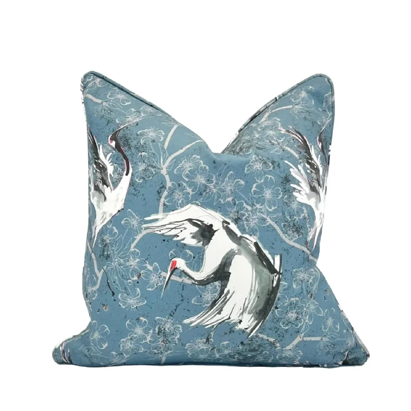 Cooling Pillows for Hot SleepersDecorative Pillow Cover in Chinoiserie Water Colored Herons/Cranes and Cherry Blossoms