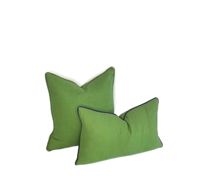 Down Alternative Pillows for Ethical ChoicesDecorative Pillow Cover in Solid Green Linen Fabric