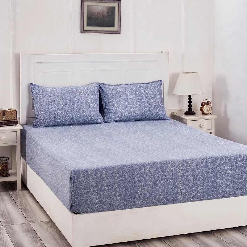 Flat Sheets with a High - Quality Finish for a Luxurious LookFlorescence Texture Print Blue Fitted Sheet With Pillow Covers