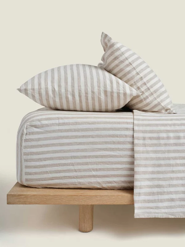 Thermal - Regulating Bamboo Sheets for All - Season Comfort100% Linen Fitted Sheet in Wide Natural Stripes