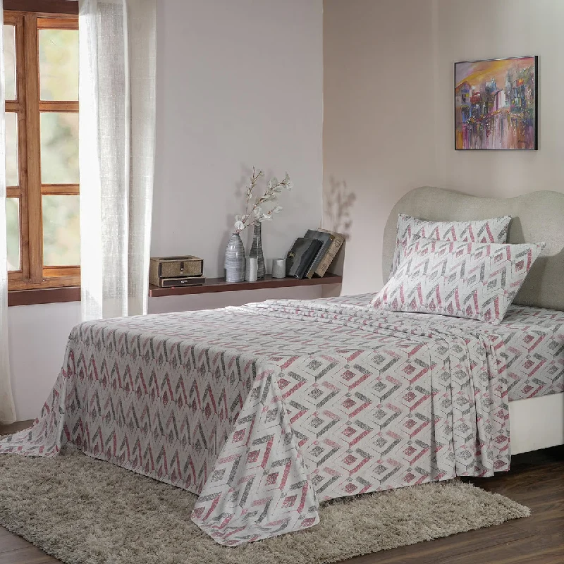 Queen - Size Sheet Sets with a European Pillowcase SetHues PBS Refined Retro 210 TC Damascus Bed Sheet With Pillow Cover