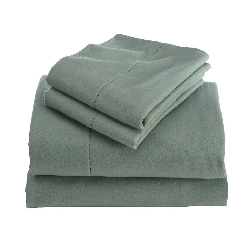 Wrinkle - Free Polyester Sheets for a Low - Maintenance BedFull Signature Flannel Hemstitch Sheet Set - Sage