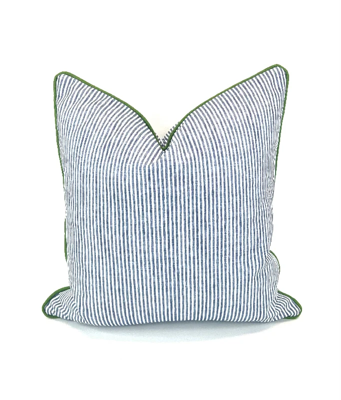 Plush Pillows for a Cozy BedTicking Dusty Blue & White in Kelly Green Welt/Piping Decorative Pillow Cover - Multiple Colors