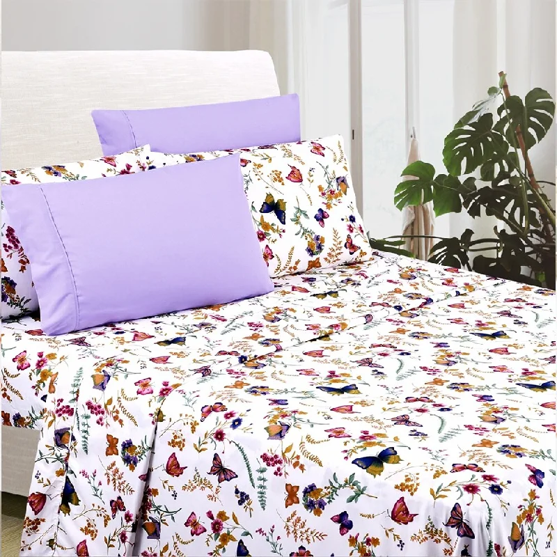 Polyester - Cotton Blend Sheets for Durability and Comfort6-Piece Egyptian Comfort 1800 Series Ultra Full Purple Butterfly