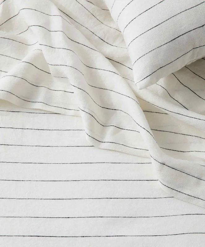 Hypoallergenic Silk Sheets for Sensitive SleepersLinen Flat Sheet with Border - Pencil Stripe