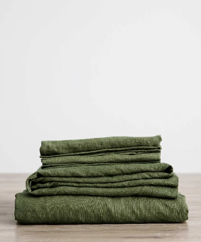 Flat Sheets with a High - Quality Finish for a Luxurious LookLinen Sheet Set with Pillowcases - Forest