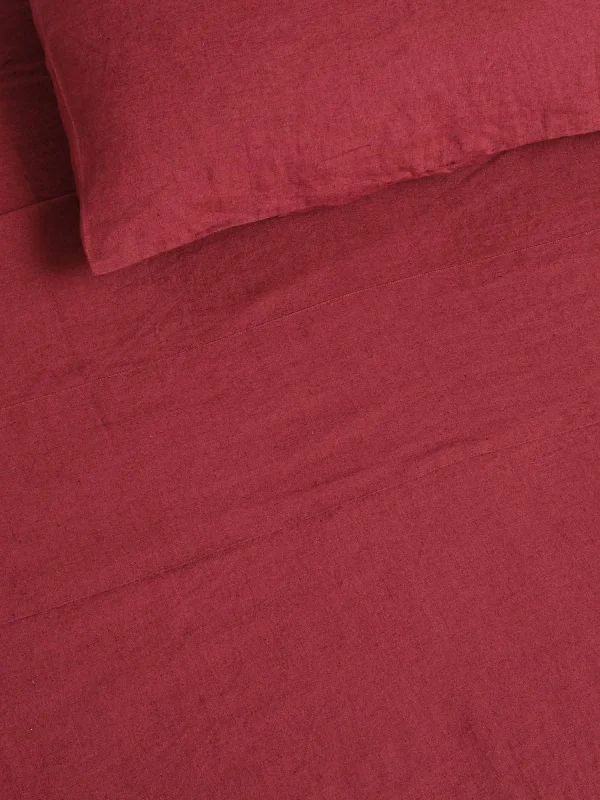 Queen - Size Sheet Sets with a European Pillowcase Set100% Linen Flat Sheet in Pinot