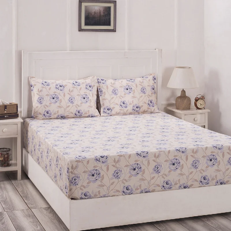 Queen - Size Sheet Sets with a European Pillowcase SetBlossom Couture Maurase Print Blue Fitted Sheet With Pillow Covers