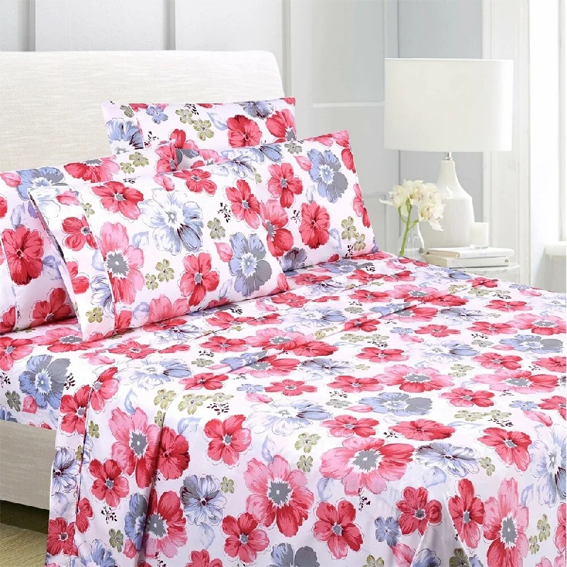 Quilted Cotton Sheets for a Warm and Inviting Bed6-Piece Egyptian Comfort 1800 Series Ultra Twin Red Floral