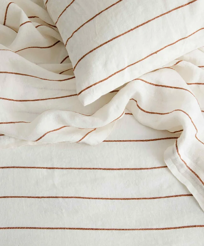 Thermal - Regulating Bamboo Sheets for All - Season ComfortLinen Flat Sheet with Border - Cedar Stripe