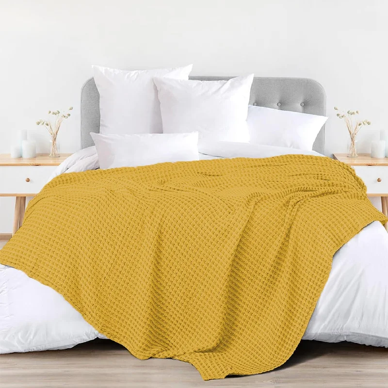 Cashmere blankets for ultimate softness and luxury100% Cotton Waffle Weave Blanket / Cotton Dohar for Bedroom - Musturd