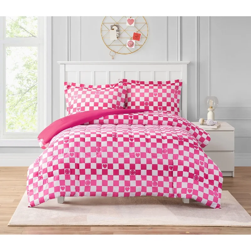 Cotton - filled comforters for a breathable and natural sleep experienceALEX + BELLA Checkerboard Hearts Hot Pink Ultra Soft Microfiber Comforter Set