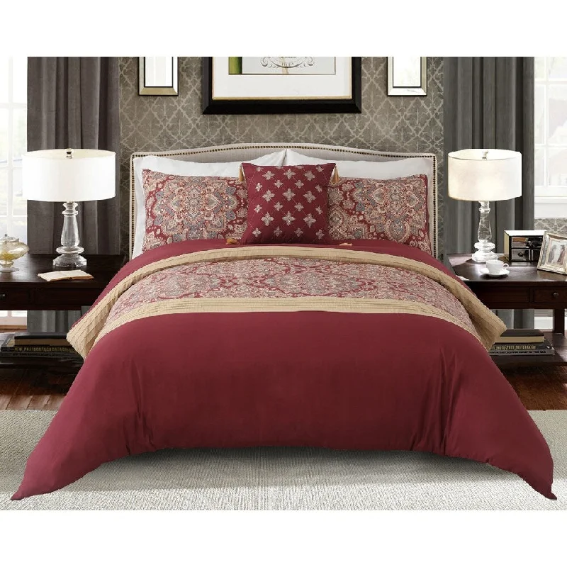 Duck down comforters with a softer feel and good warmth retentionAlhambra Embellished Comforter Set King in Red